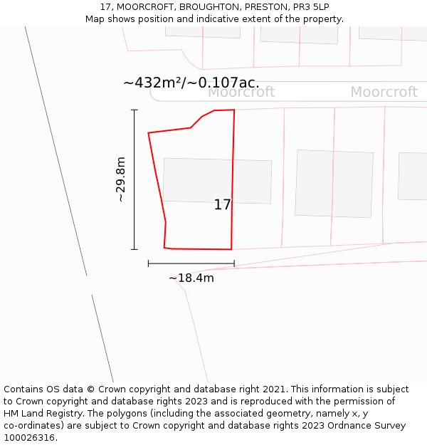 17, MOORCROFT, BROUGHTON, PRESTON, PR3 5LP: Plot and title map