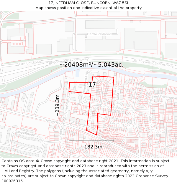 17, NEEDHAM CLOSE, RUNCORN, WA7 5SL: Plot and title map