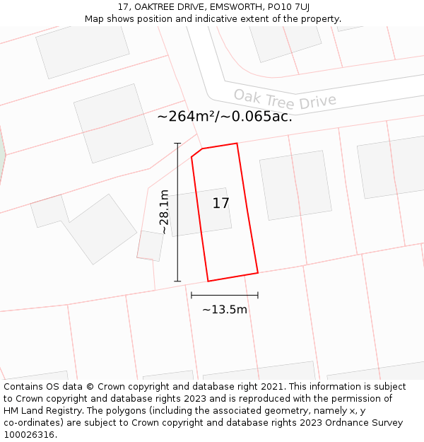 17, OAKTREE DRIVE, EMSWORTH, PO10 7UJ: Plot and title map