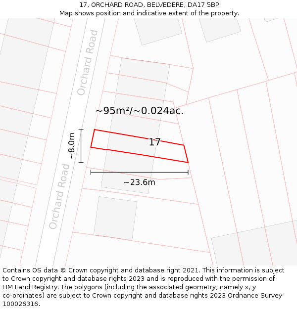 17, ORCHARD ROAD, BELVEDERE, DA17 5BP: Plot and title map