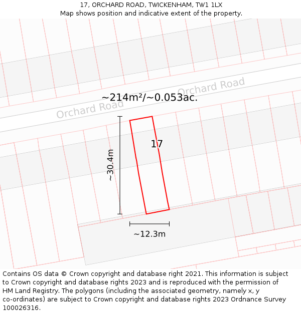 17, ORCHARD ROAD, TWICKENHAM, TW1 1LX: Plot and title map