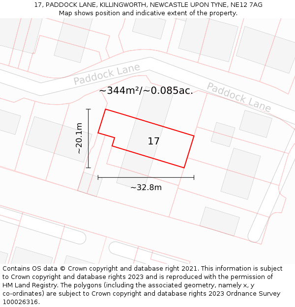 17, PADDOCK LANE, KILLINGWORTH, NEWCASTLE UPON TYNE, NE12 7AG: Plot and title map