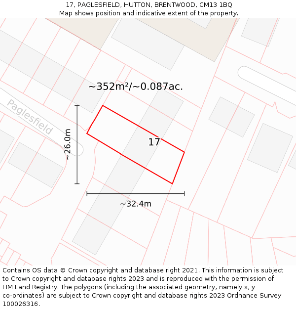 17, PAGLESFIELD, HUTTON, BRENTWOOD, CM13 1BQ: Plot and title map