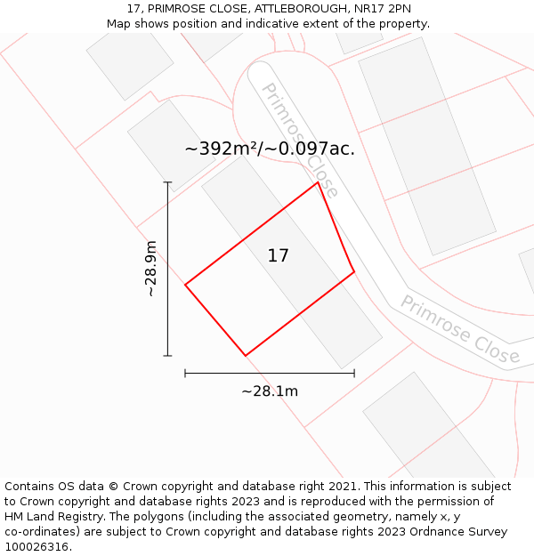 17, PRIMROSE CLOSE, ATTLEBOROUGH, NR17 2PN: Plot and title map