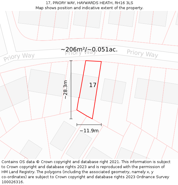 17, PRIORY WAY, HAYWARDS HEATH, RH16 3LS: Plot and title map