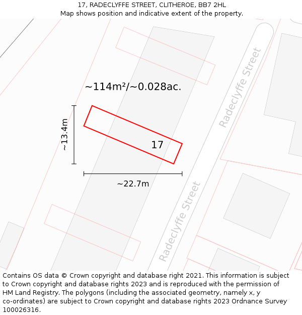17, RADECLYFFE STREET, CLITHEROE, BB7 2HL: Plot and title map