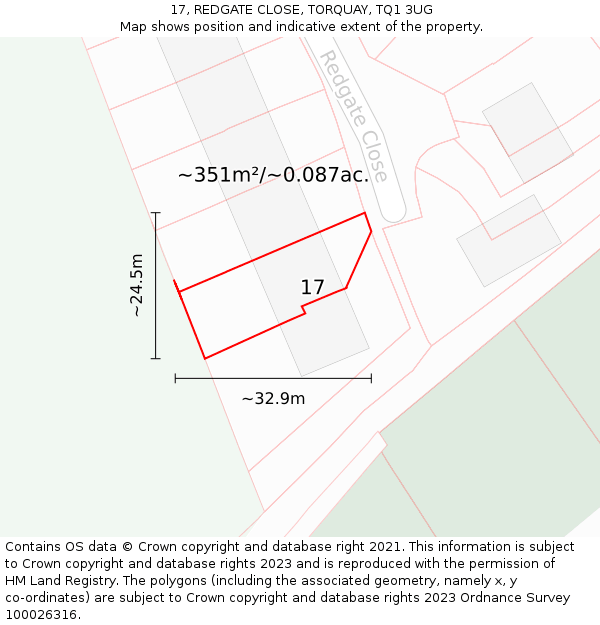 17, REDGATE CLOSE, TORQUAY, TQ1 3UG: Plot and title map