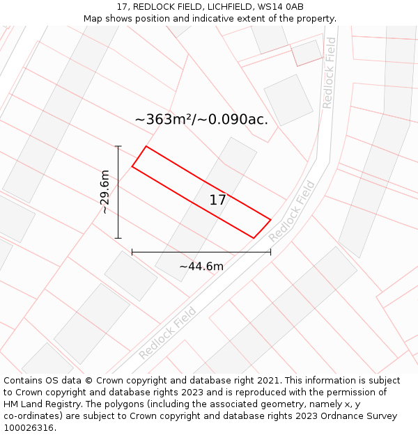 17, REDLOCK FIELD, LICHFIELD, WS14 0AB: Plot and title map