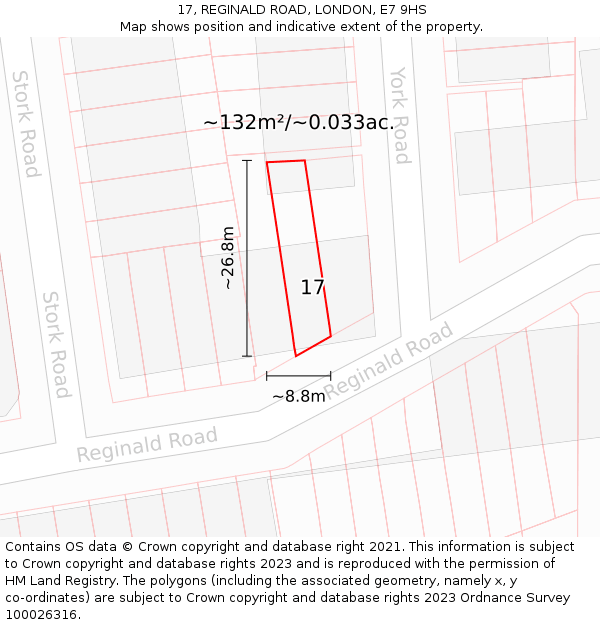 17, REGINALD ROAD, LONDON, E7 9HS: Plot and title map