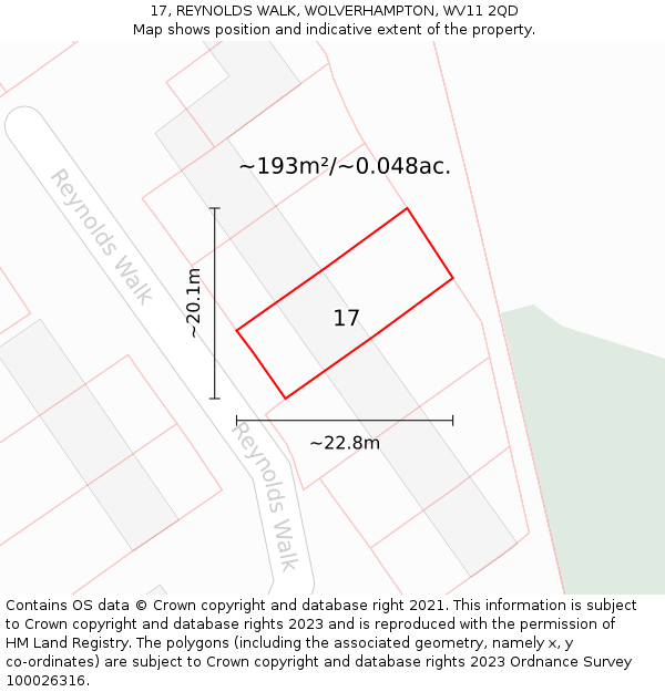 17, REYNOLDS WALK, WOLVERHAMPTON, WV11 2QD: Plot and title map