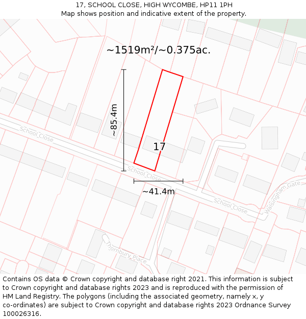 17, SCHOOL CLOSE, HIGH WYCOMBE, HP11 1PH: Plot and title map