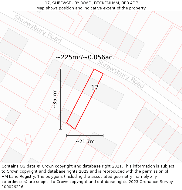 17, SHREWSBURY ROAD, BECKENHAM, BR3 4DB: Plot and title map