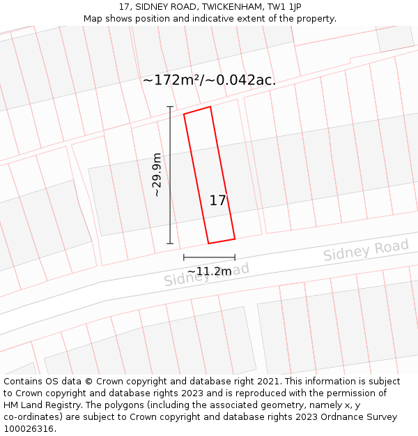 17, SIDNEY ROAD, TWICKENHAM, TW1 1JP: Plot and title map