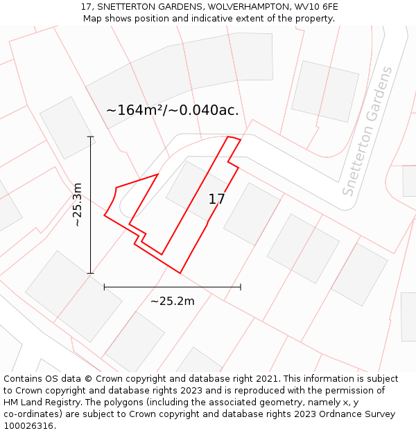 17, SNETTERTON GARDENS, WOLVERHAMPTON, WV10 6FE: Plot and title map