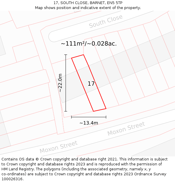 17, SOUTH CLOSE, BARNET, EN5 5TP: Plot and title map