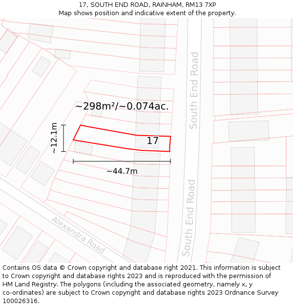17, SOUTH END ROAD, RAINHAM, RM13 7XP: Plot and title map
