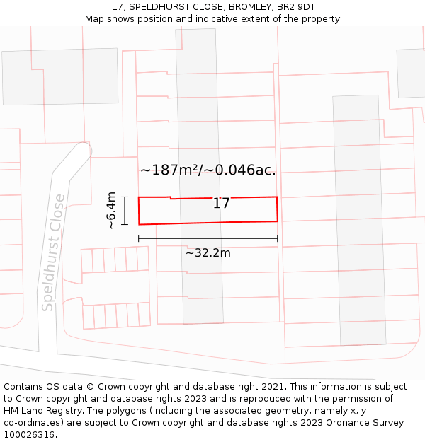 17, SPELDHURST CLOSE, BROMLEY, BR2 9DT: Plot and title map
