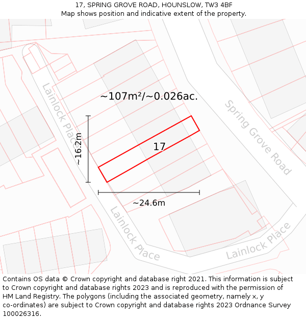 17, SPRING GROVE ROAD, HOUNSLOW, TW3 4BF: Plot and title map