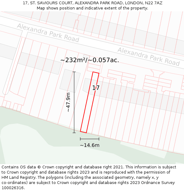 17, ST. SAVIOURS COURT, ALEXANDRA PARK ROAD, LONDON, N22 7AZ: Plot and title map