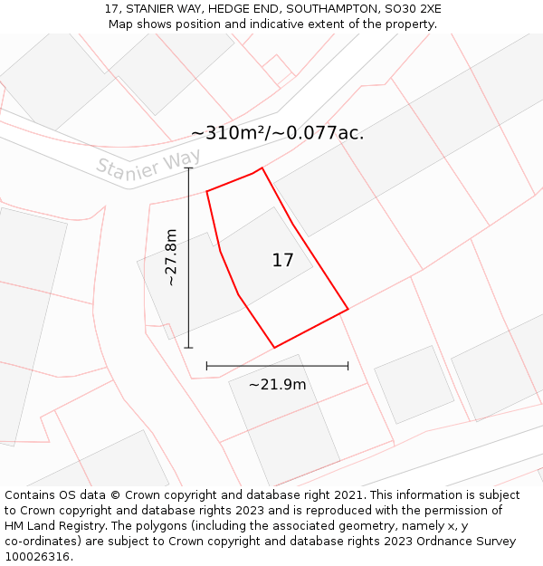 17, STANIER WAY, HEDGE END, SOUTHAMPTON, SO30 2XE: Plot and title map