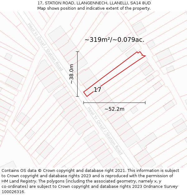 17, STATION ROAD, LLANGENNECH, LLANELLI, SA14 8UD: Plot and title map