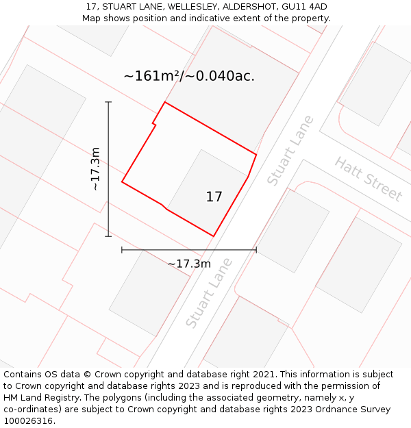 17, STUART LANE, WELLESLEY, ALDERSHOT, GU11 4AD: Plot and title map