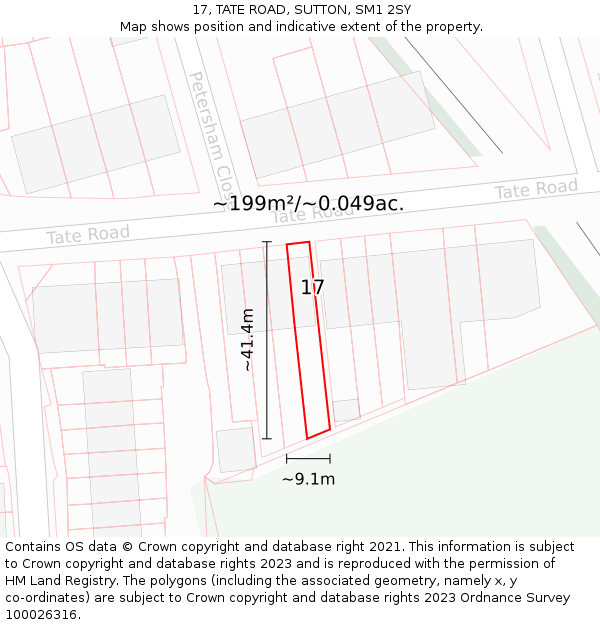 17, TATE ROAD, SUTTON, SM1 2SY: Plot and title map