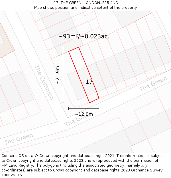 17, THE GREEN, LONDON, E15 4ND: Plot and title map