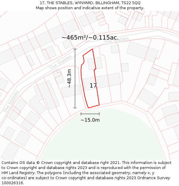 17, THE STABLES, WYNYARD, BILLINGHAM, TS22 5QQ: Plot and title map