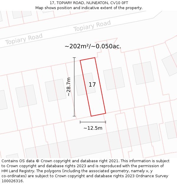 17, TOPIARY ROAD, NUNEATON, CV10 0FT: Plot and title map