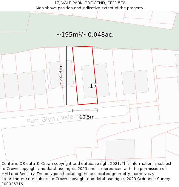 17, VALE PARK, BRIDGEND, CF31 5EA: Plot and title map