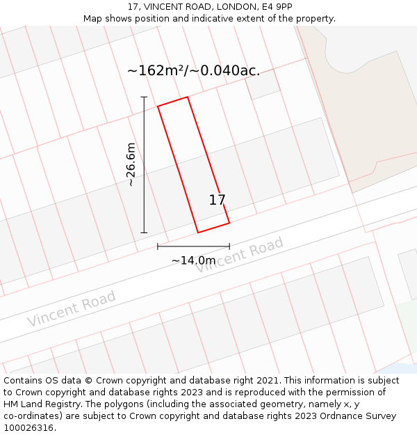 17, VINCENT ROAD, LONDON, E4 9PP: Plot and title map