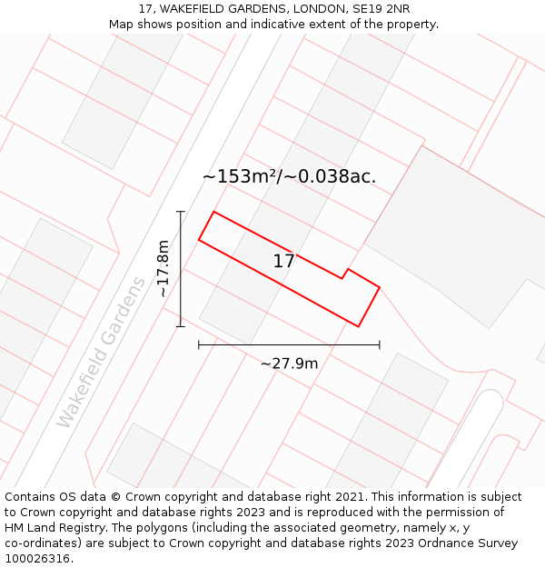 17, WAKEFIELD GARDENS, LONDON, SE19 2NR: Plot and title map