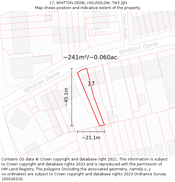 17, WHITTON DENE, HOUNSLOW, TW3 2JN: Plot and title map