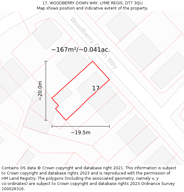 17, WOODBERRY DOWN WAY, LYME REGIS, DT7 3QU: Plot and title map
