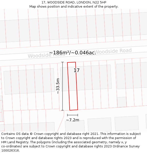 17, WOODSIDE ROAD, LONDON, N22 5HP: Plot and title map