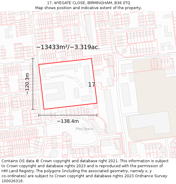 17, WYEGATE CLOSE, BIRMINGHAM, B36 0TQ: Plot and title map