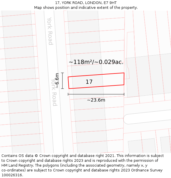 17, YORK ROAD, LONDON, E7 9HT: Plot and title map
