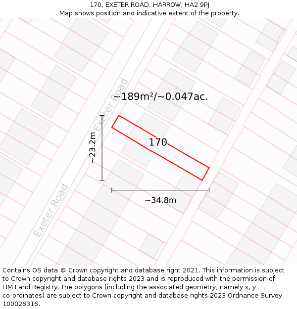 170, EXETER ROAD, HARROW, HA2 9PJ: Plot and title map