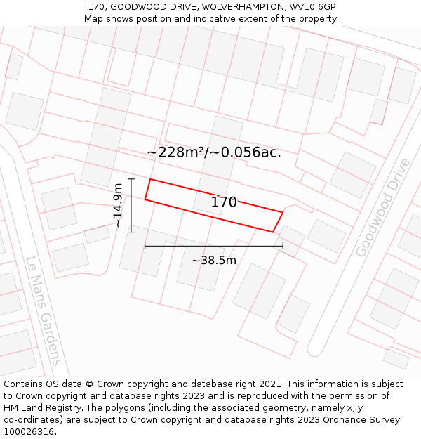 170, GOODWOOD DRIVE, WOLVERHAMPTON, WV10 6GP: Plot and title map