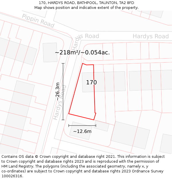 170, HARDYS ROAD, BATHPOOL, TAUNTON, TA2 8FD: Plot and title map