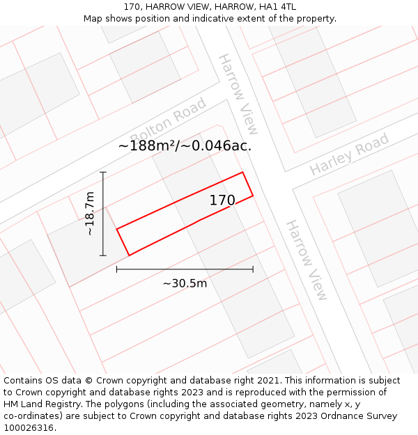 170, HARROW VIEW, HARROW, HA1 4TL: Plot and title map