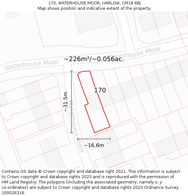 170, WATERHOUSE MOOR, HARLOW, CM18 6BJ: Plot and title map