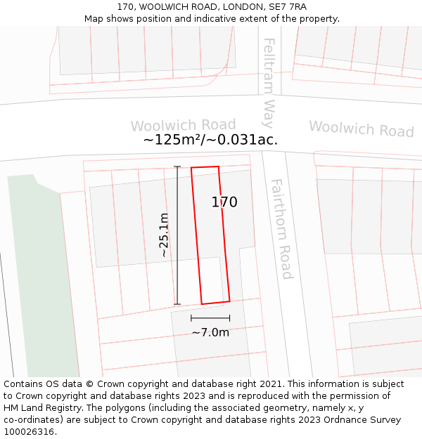 170, WOOLWICH ROAD, LONDON, SE7 7RA: Plot and title map
