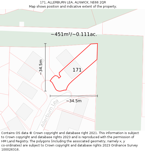 171, ALLERBURN LEA, ALNWICK, NE66 2QR: Plot and title map