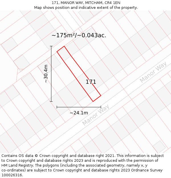 171, MANOR WAY, MITCHAM, CR4 1EN: Plot and title map