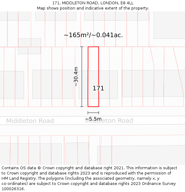 171, MIDDLETON ROAD, LONDON, E8 4LL: Plot and title map