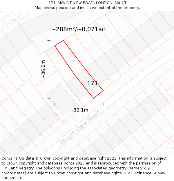 171, MOUNT VIEW ROAD, LONDON, N4 4JT: Plot and title map