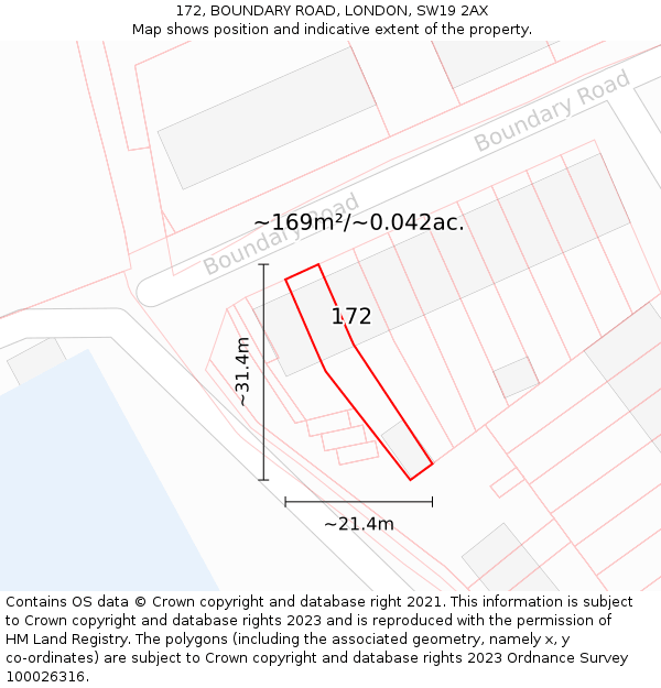 172, BOUNDARY ROAD, LONDON, SW19 2AX: Plot and title map