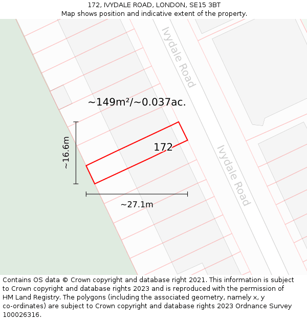 172, IVYDALE ROAD, LONDON, SE15 3BT: Plot and title map